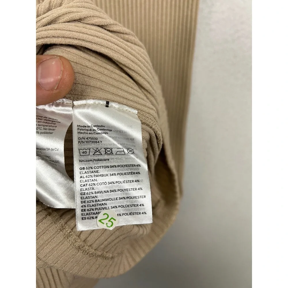 Minimalist H&M Women Med Tan Ribbed Knit Sleeveless Scoop Neck‎ Midi Tank Dress